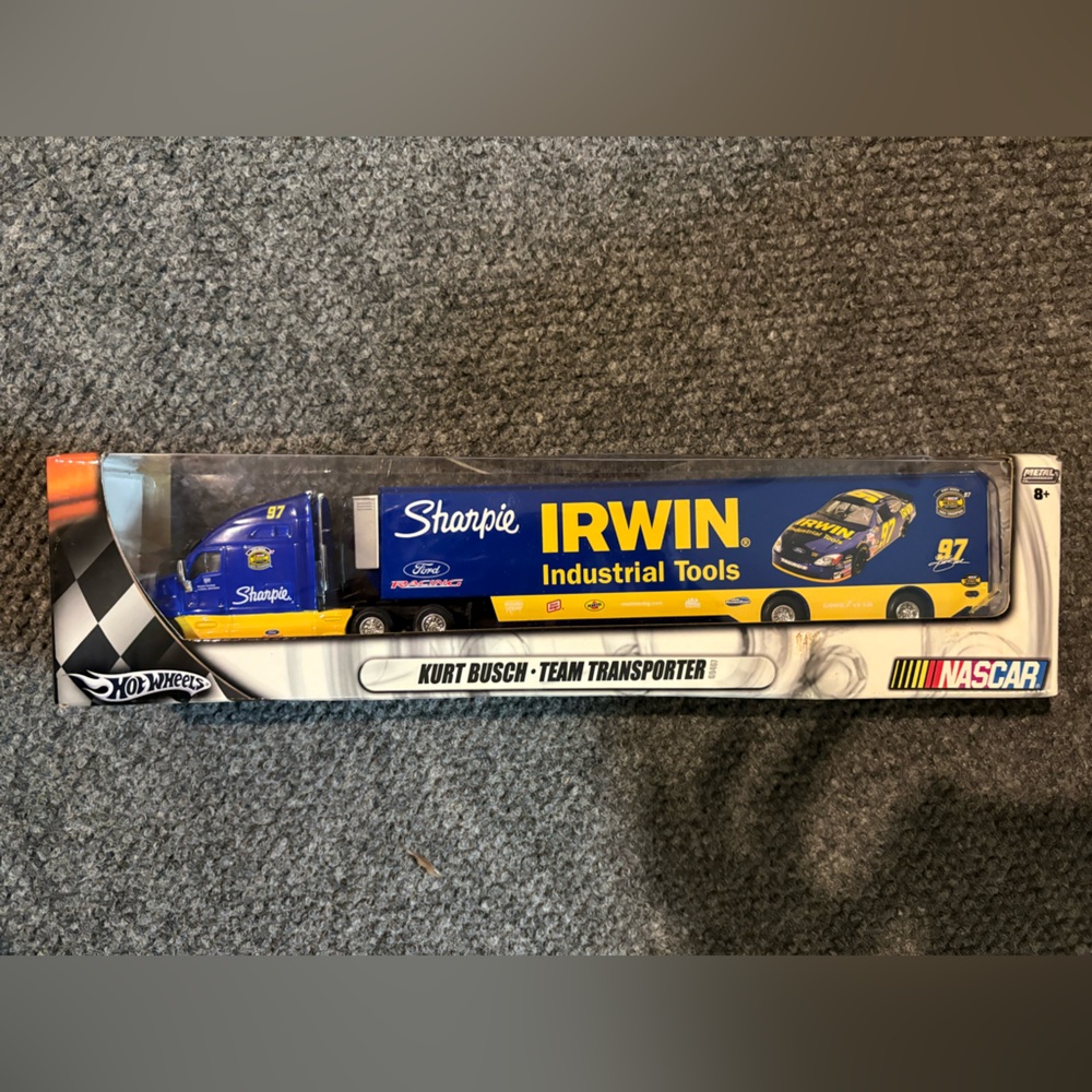 Hot Wheels Kurt Busch Team Transporter Toy Truck - Blue & Yellow
